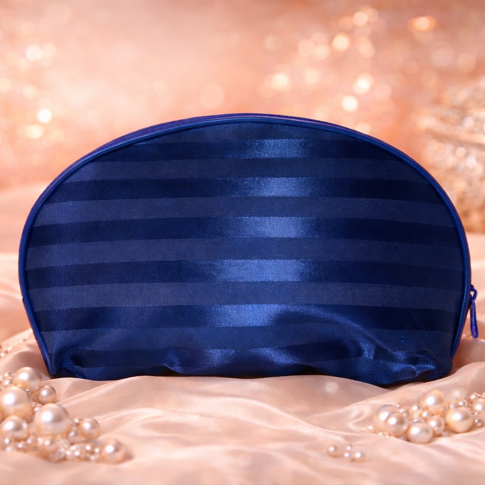 Cosmetic Bag Cobalt Blue Satin Damask Fabric - Makeup Bag